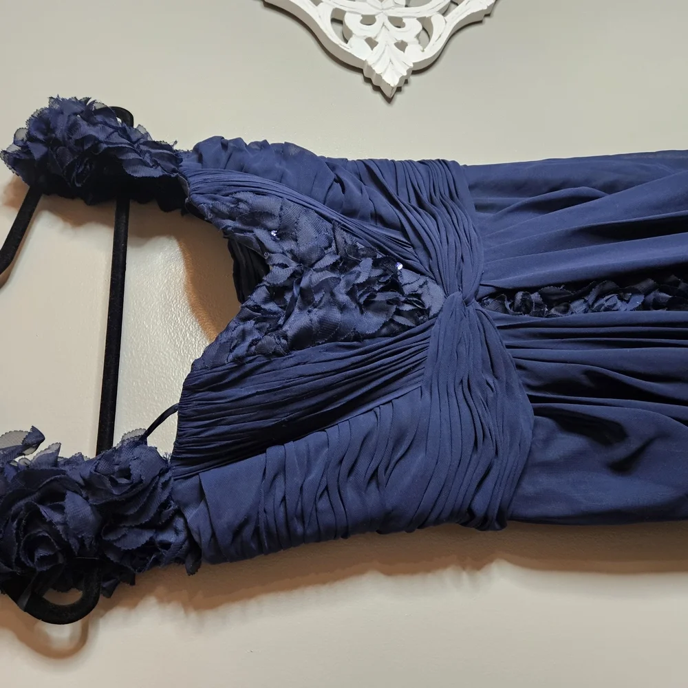 Mignon Blue Ruched Ruffled Cocktail Dress - Picture 2 of 10